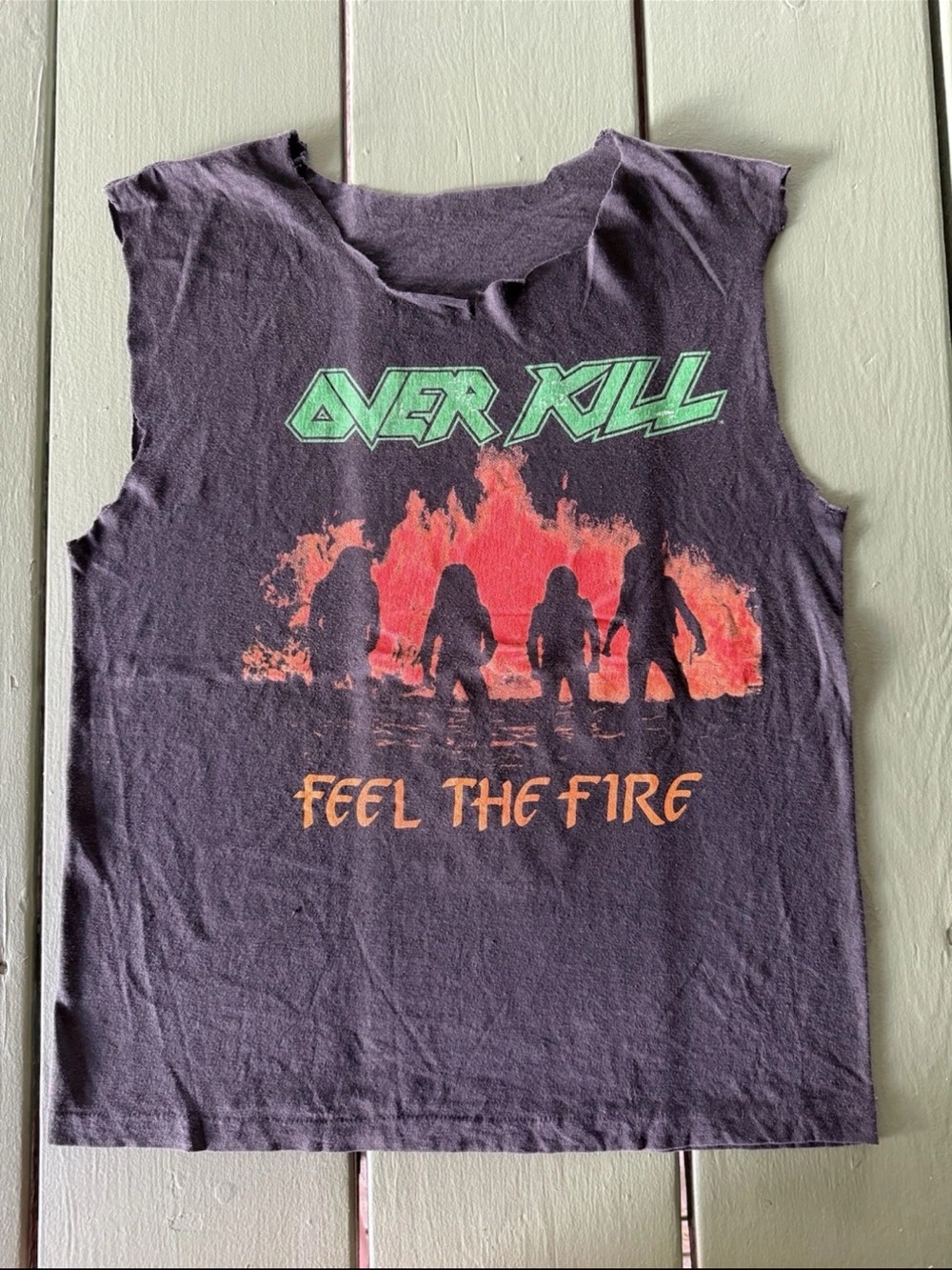 Vintage 80s Over Kill Feel The Fire Tour Shirt Metal Thrash Grunge Band Large